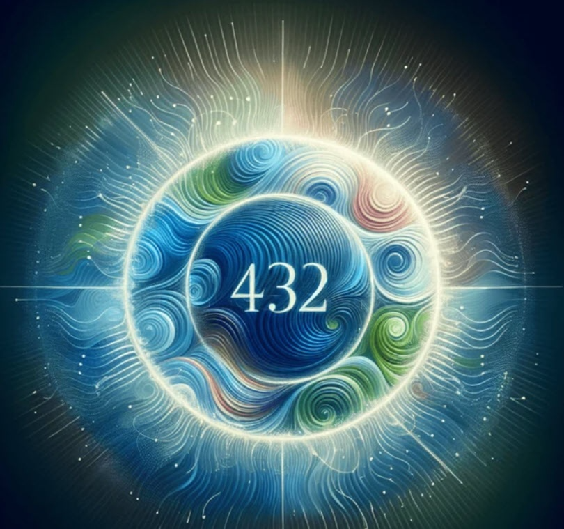 432Hz Universal Frequency - Sacred geometry illustration showing cosmic alignment and healing properties of 432Hz compared to 440Hz